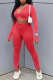 Red Sexy Solid Patchwork V Neck Long Sleeve Two Pieces