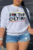 White Fashion Casual Letter Print Basic O Neck Tops