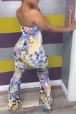 Multicolor Sexy Print Patchwork V Neck Jumpsuits