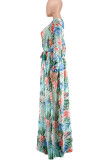 Yellow Sweet Print Patchwork V Neck Straight Dresses
