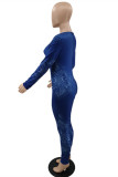 Deep Blue Fashion Casual Print Basic U Neck Skinny Jumpsuits