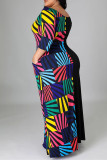 Black Fashion Casual Plus Size Print Patchwork O Neck Long Sleeve Dresses