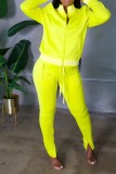Yellow Casual Solid Patchwork Zipper Collar Long Sleeve Two Pieces