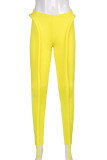 Yellow Fashion Street Solid Patchwork Skinny High Waist Pencil Solid Color Bottoms