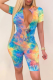 Green Sexy Striped Tie-dye Zipper Collar Skinny Rompers