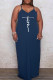 Blue Sexy Print Patchwork Spaghetti Strap Sling Dress Dresses