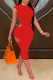 Red Sexy Solid Hollowed Out Backless O Neck A Line Dresses