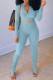 Baby Blue Casual Solid Patchwork Fold Zipper Zipper Collar Long Sleeve Two Pieces