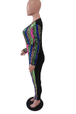 Multicolor Sexy Striped Patchwork V Neck Skinny Jumpsuits