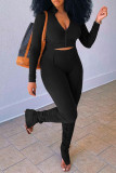 Pink Casual Solid Patchwork Fold Zipper Zipper Collar Long Sleeve Two Pieces