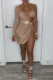 Champagne Sexy Solid Hollowed Out Patchwork Asymmetrical Asymmetrical Collar A Line Dresses