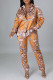 Yellow Casual Print Patchwork Buckle Turndown Collar Long Sleeve Two Pieces
