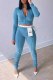 Sky Blue Sexy Solid Patchwork Zipper Collar Long Sleeve Two Pieces