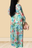Yellow Sweet Print Patchwork V Neck Straight Dresses