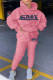 Pink Casual Embroidery Patchwork Hooded Collar Long Sleeve Two Pieces