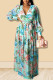 Sky Blue Sweet Print Patchwork V Neck Straight Dresses