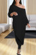Black Casual Solid Patchwork Asymmetrical Off the Shoulder Three Quarter Two Pieces