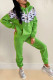 Green Casual Print Patchwork Hooded Collar Long Sleeve Two Pieces