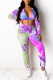 Purple Casual Print Tie Dye Patchwork Zipper Hooded Collar Long Sleeve Two Pieces