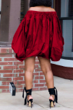 Red Casual Print Bandage Crystal Off the Shoulder Lantern Skirt Dresses