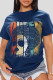 Navy Blue Casual Print Patchwork O Neck T-Shirts