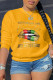 Yellow Casual Print Patchwork O Neck Tops