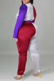 Red Casual Solid Patchwork Contrast Turndown Collar Long Sleeve Two Pieces