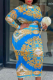 Blue Sexy Print Patchwork O Neck Pencil Skirt Dresses