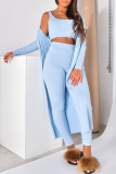 Pink Casual Solid Patchwork U Neck Long Sleeve Three Pieces