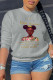 Grey Casual Print Patchwork O Neck Tops