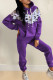 Purple Casual Print Patchwork Hooded Collar Long Sleeve Two Pieces