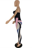 Black Sexy Casual Patchwork Backless Spaghetti Strap Skinny Jumpsuits