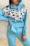 Baby Blue Casual Print Split Joint Hooded Collar Long Sleeve Two Pieces