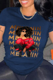 Red Casual Print Patchwork O Neck T-Shirts