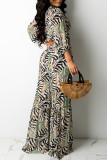 Colour Sexy Casual Print Bandage V Neck Three Quarter Two Pieces