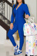 Blue Casual Solid Patchwork Hooded Collar Long Sleeve Two Pieces
