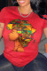 Red Casual Print Patchwork O Neck T-Shirts