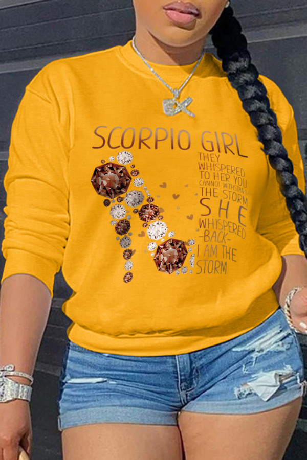 Yellow Casual Print Patchwork O Neck Tops