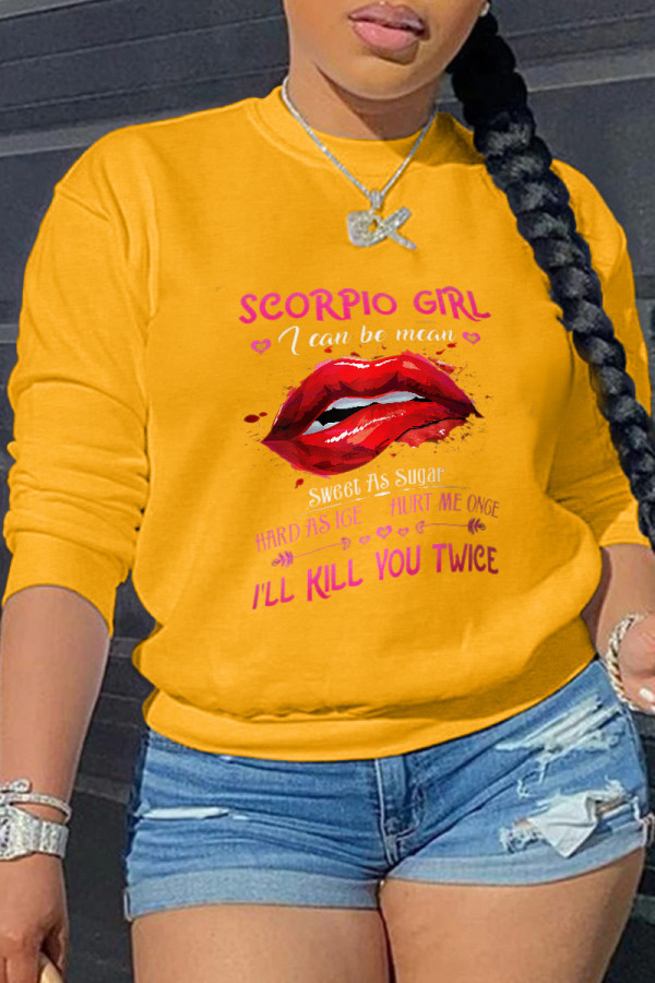 Yellow Casual Print Patchwork O Neck Tops
