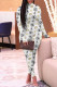 White Fashion Casual Print Basic Turtleneck Long Sleeve Two Pieces