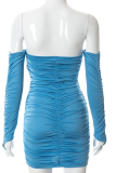 Blue Sexy Solid Patchwork Strapless Pencil Skirt Dresses