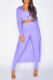 Pink Casual Solid Patchwork U Neck Long Sleeve Three Pieces