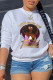 White Casual Print Patchwork O Neck Tops