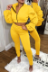 Yellow Casual Solid Patchwork Turndown Collar Long Sleeve Two Pieces