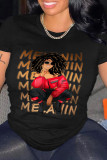Red Casual Print Patchwork O Neck T-Shirts