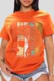 Red Casual Print Patchwork O Neck T-Shirts