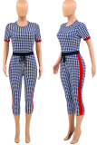 Red Casual Plaid Patchwork O Neck Skinny Jumpsuits