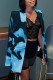 Blue Casual Print Patchwork Buckle Turn-back Collar Outerwear