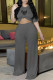 Dark Gray Casual Print Patchwork O Neck Short Sleeve Two Pieces