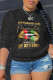 Black Casual Print Patchwork O Neck Tops
